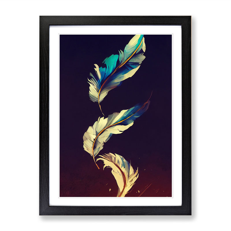 Feather Art Vol.1 - Single Picture Frame Print, 46cm H x 34cm W x 2cm D, Black
