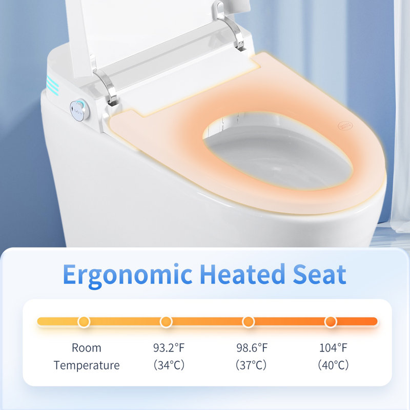 Tankless Smart Toilet With Built In Bidet, One-Piece Bidet Toilet With Auto Flush Heated Seat, Warm Water And Dry, Adjustable Temp, Remote Control Side Know