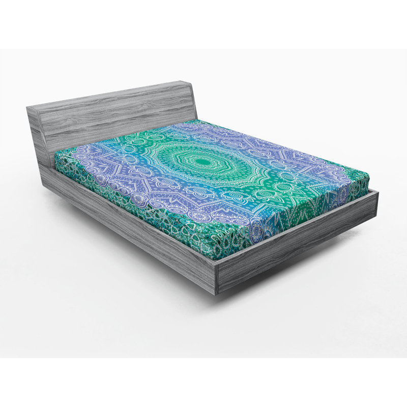 Microfiber Fitted Sheet, Full Fitted Sheet, Blue/Purple Oriental 2