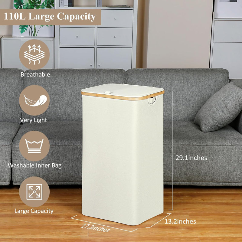 Laundry Hamper With Lid, 110L Large Laundry Hamper With Handle And Lid, Collapsible Clothes Basket Organizer With Removable Inner Bag For Clothes Toys Towels