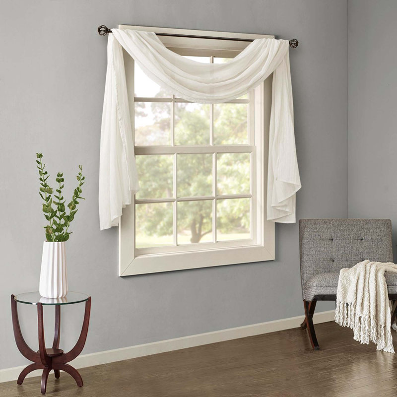 Audronius Solid Crushed Scarf Sheer, White, 42" W x 144" L