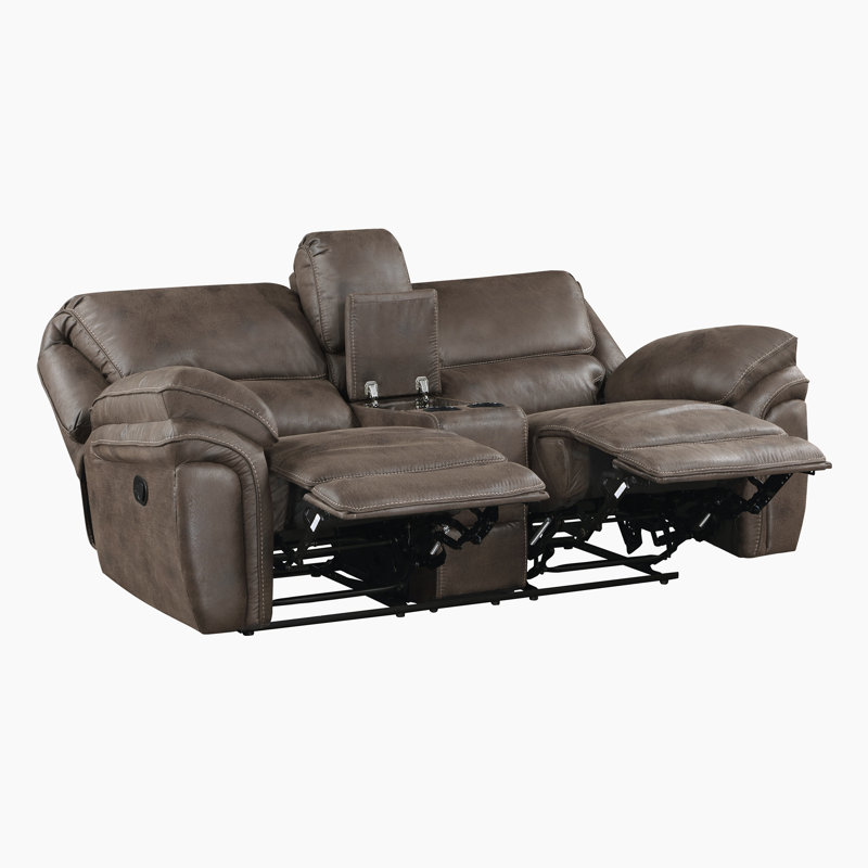 Delwayne 79.5" Modern & Contemporary Polished Microfiber Manual Double Reclining Loveseat with Center Console & Tab Pull Reclining Motion