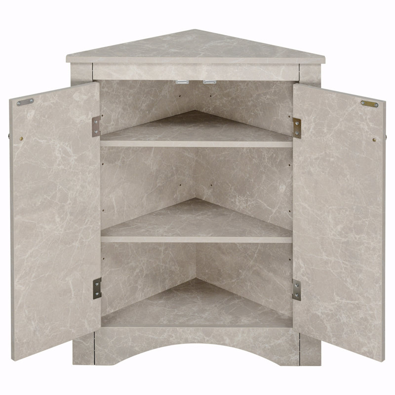 Armoire d'appoint d'angle à 2 portes, Marbre blanc, Argent argent