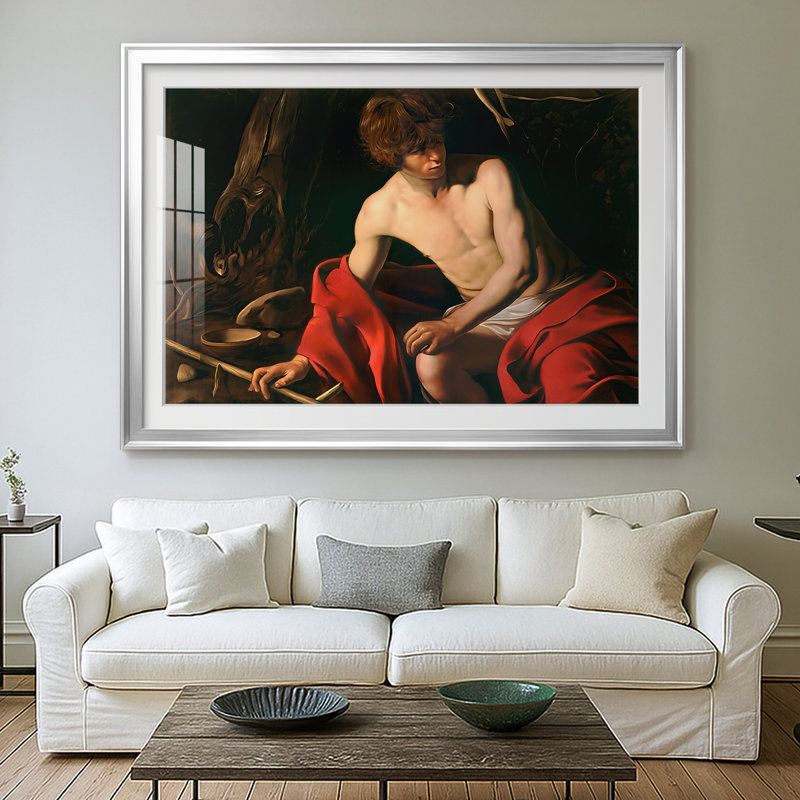 Saint Jean-Baptiste dans le désert (version Nelson-Atkins) - reproduction encadrée de Caravaggio avec passe-partout et verre - c. 1604-1605
