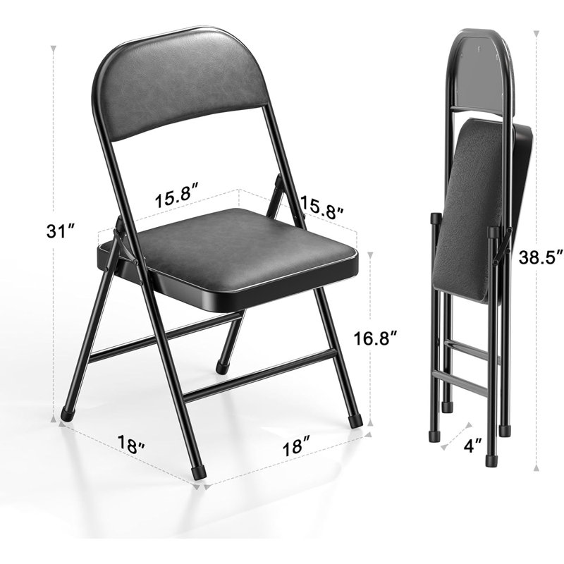 Ensemble de 4 chaises pliantes avec coussin et dossier rembourrés