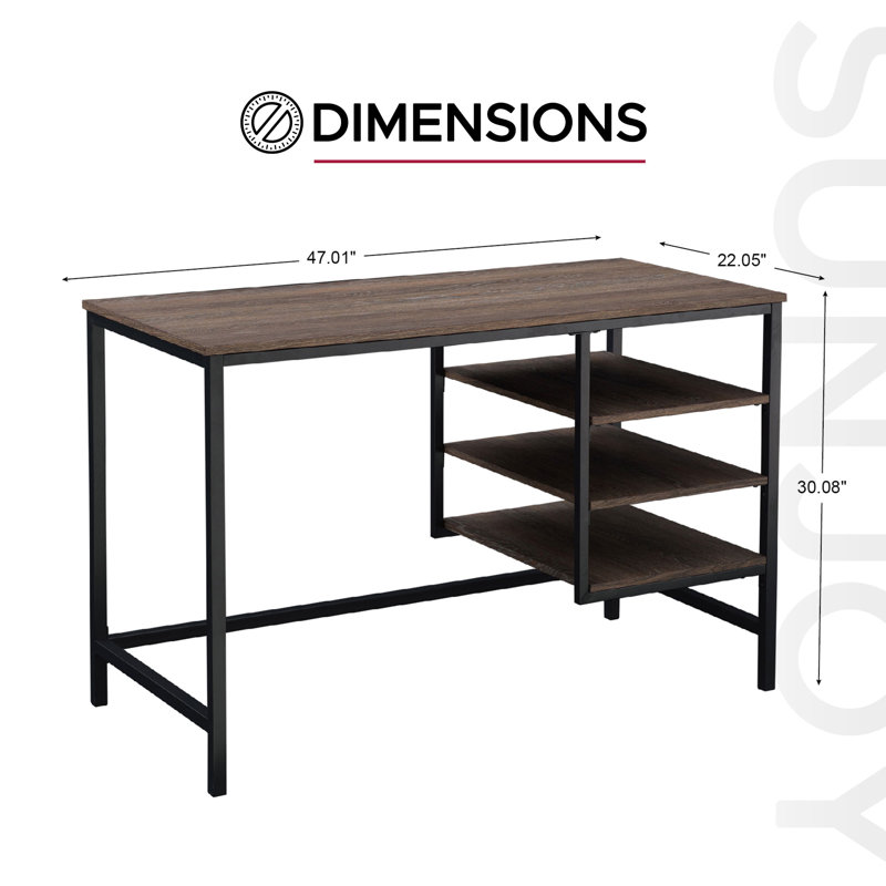 Sunjoy 47" Modern Computer Bekka Desk, Industrial Design Workstation with Wood Table Top, Black Steel Frame and Shelves for Home Office, Brown