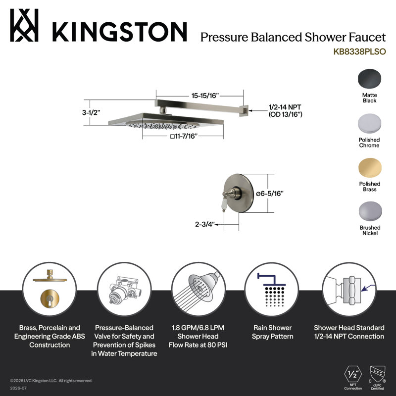 Robinet de douche Kingston, Matte Black