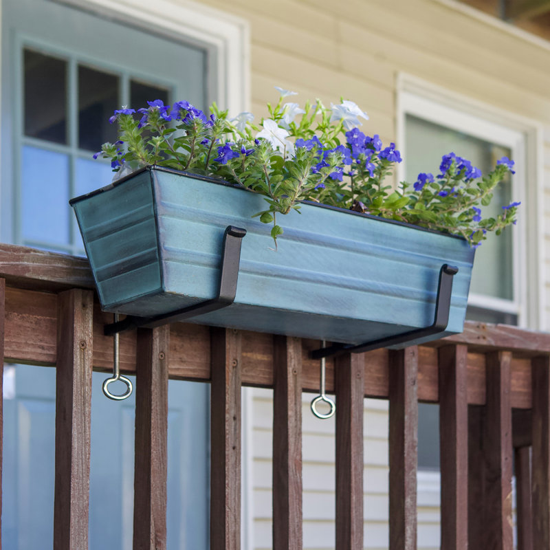 Nantucket Blue Galvanized Steel Rectangular Planter Box with Brackets