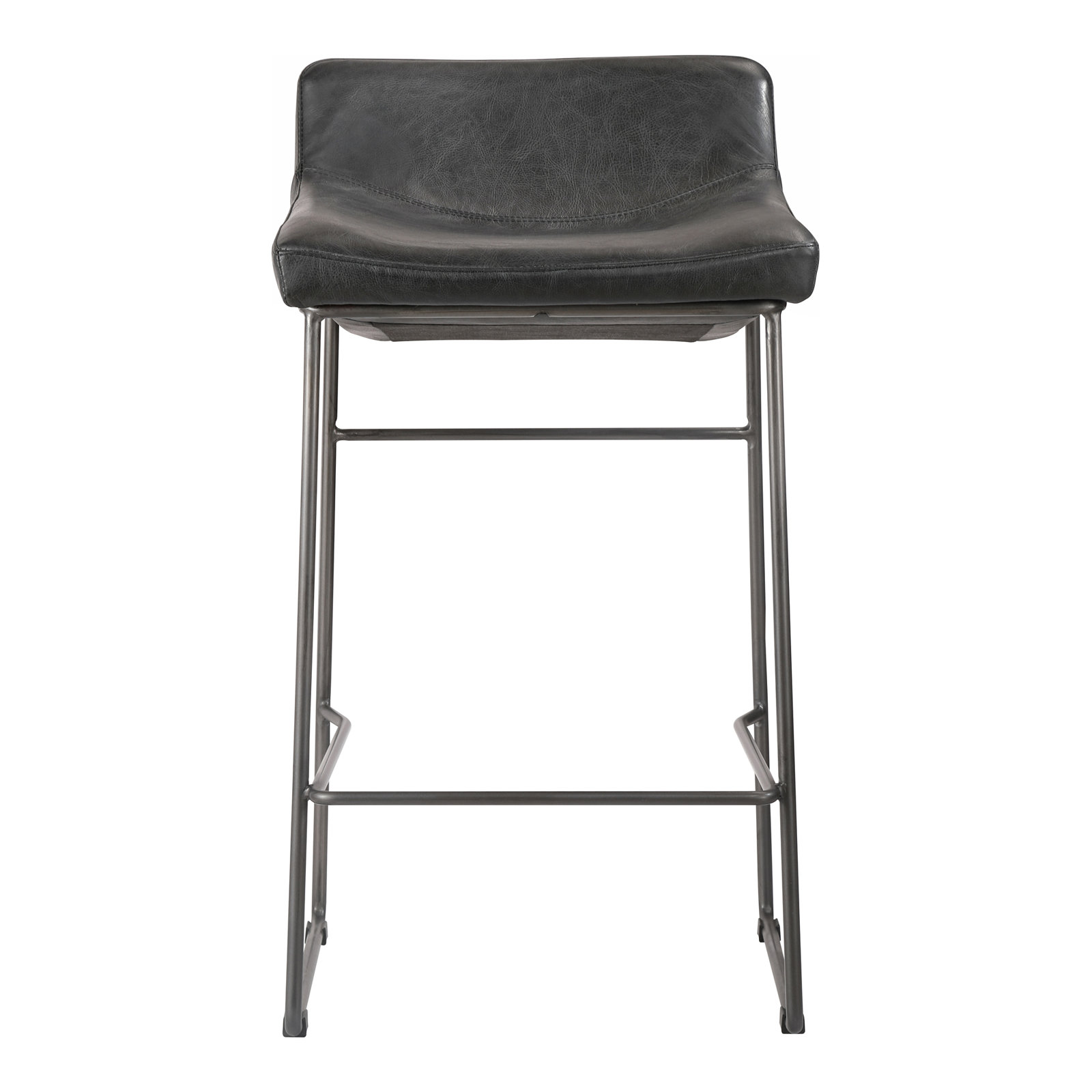 Brittany 26" Genuine Leather Bar Stool, Counter Stool (26” Seat Height), Black Genuine Leather