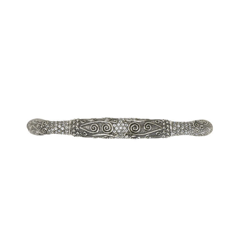 EDGAR BEREBI ART DECO 5" CENTER TO CENTER PULL DECORATED WITH CLEAR SWAROVSKI CRYSTALS IN BURNISHED SILVER PLATE