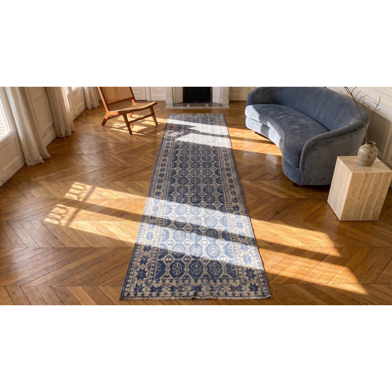Hand Knotted Cotton Area Rug in Blue