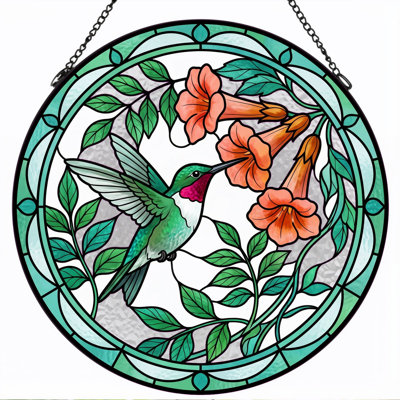 Vitrail de vitrail Hummingbird Floral - 7,8 H
