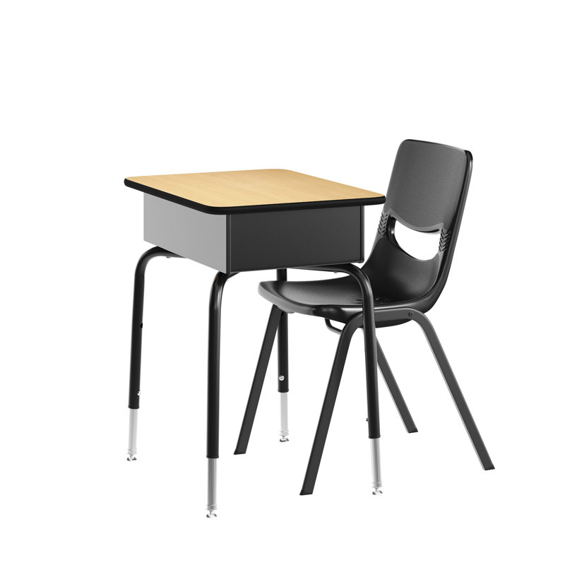 Bureau pour étudiant avec boîte à livres ouverte en métal et fauteuil Flex Comfort, Noir mat, Noir, Noir