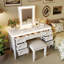Meuble-lavabo 48 po avec miroir et lumières, coiffeuse de maquillage avec 7 tiroirs et tabouret rembourré, coiffeuse à finition beige classique avec tiroir à design creux-128969236