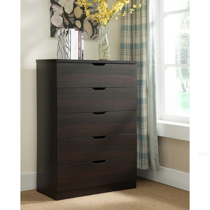 Armoire-penderie moderne à 5 tiroirs avec poignées découpées, Naturel