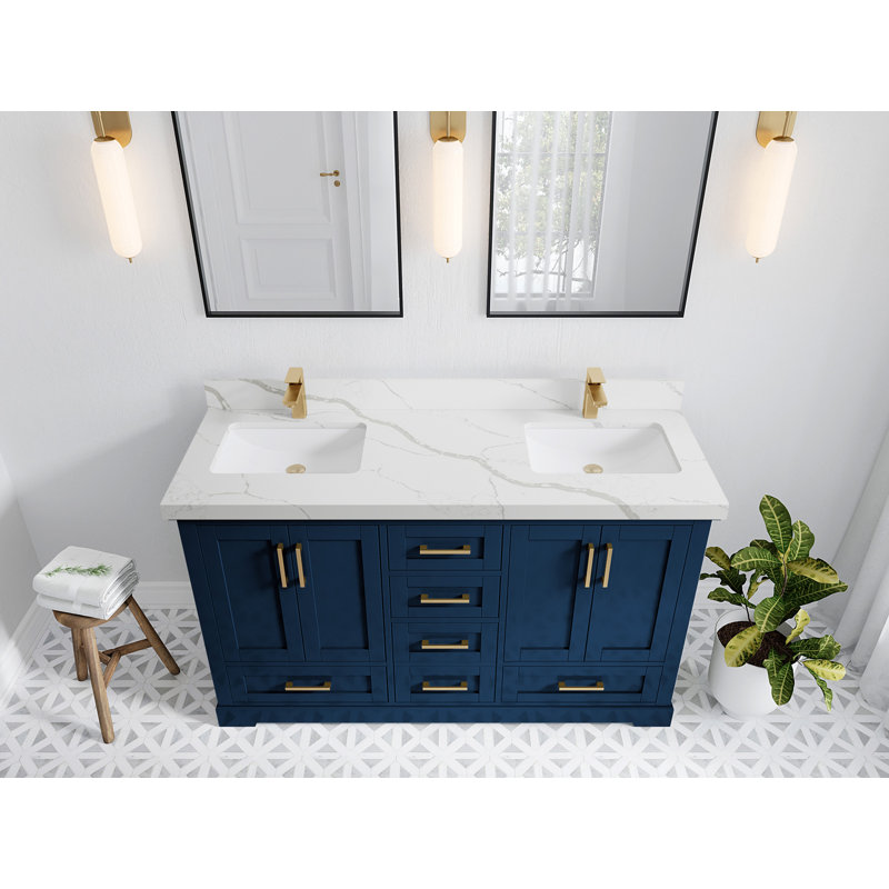 Ensemble de meuble-lavabo double 60 po Esin, Calacatta Laza