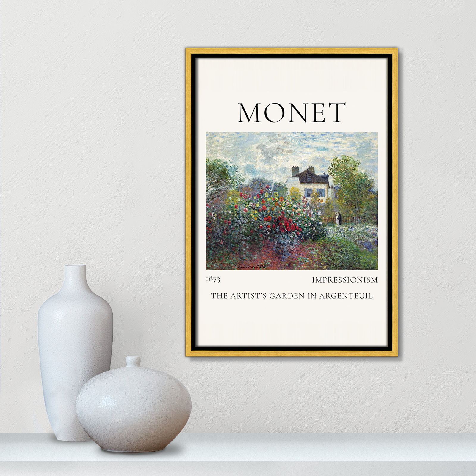 Artists Garden in Argenteuil Print by Claude Monet, No, 19.5" H x 13.5" W x 2" D, Gold Floater Frame
