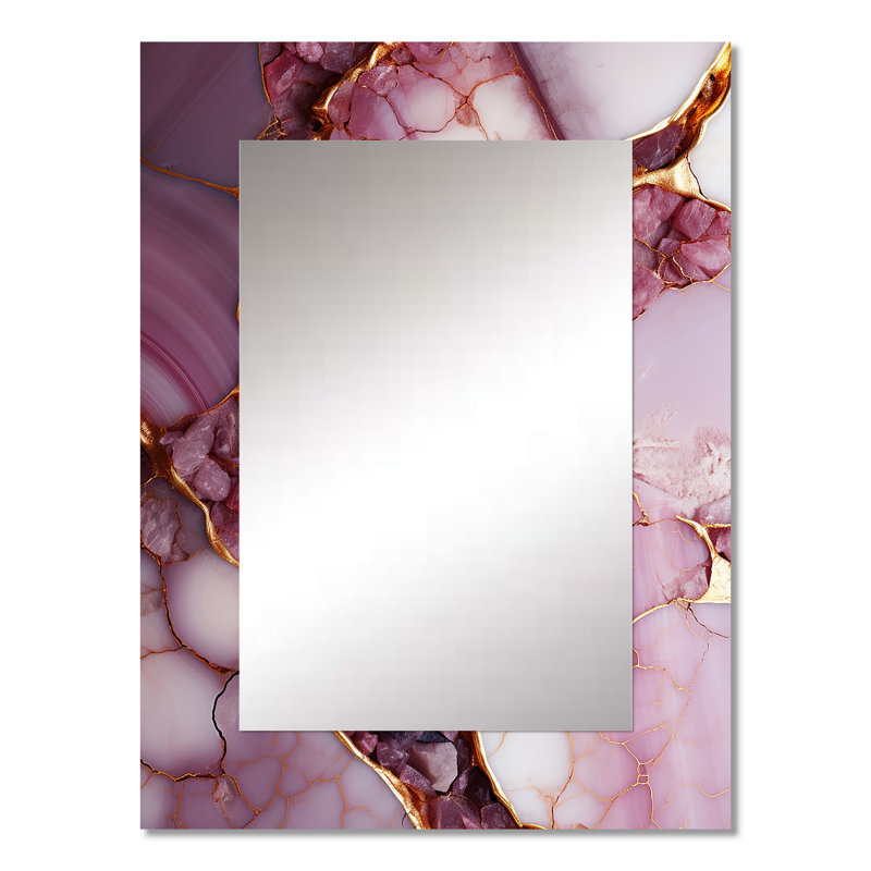 Pink and gold Marble river III - Abstract Mirror, Modern Decorative Wall Mirror, Printed Metal Art, 32" x 24"
