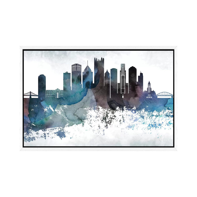 Pittsburgh Bluish Skylines - Print on Canvas, 152.5 cm H x 101.5 cm W, White Framed