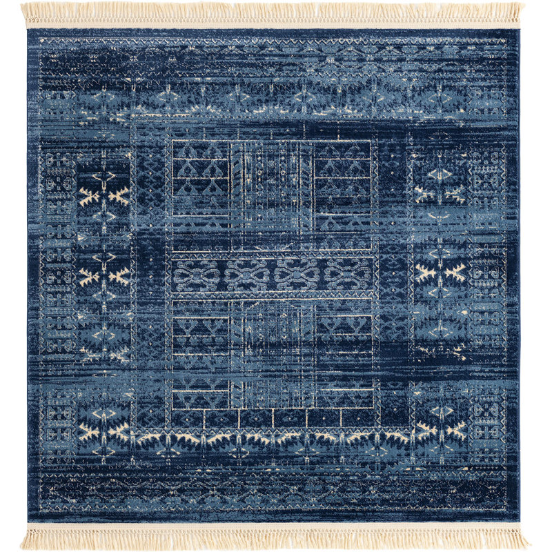 Tapis oriental bleu Angeliya, Carré 5 pi