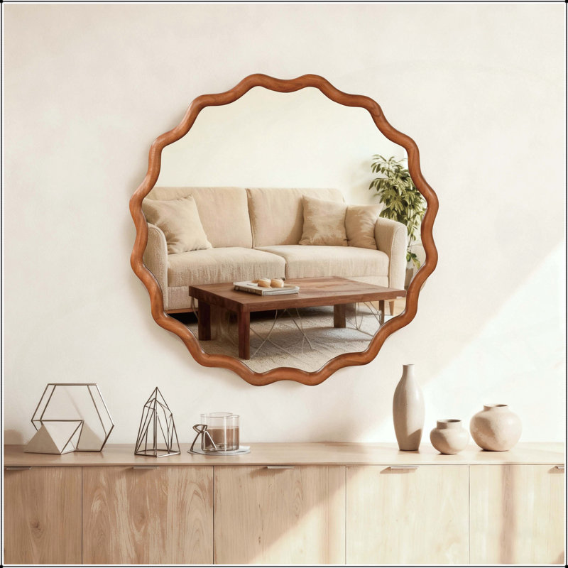 Miroir décoratif 30 pouces, Brun jaune, Rond, 30 po x 30 po