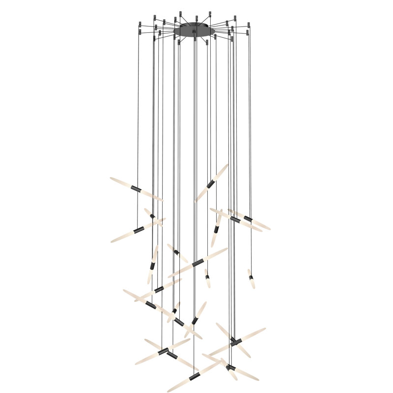 Luminaire suspendu géométrique à 24 lumières Ballet, Noir satiné