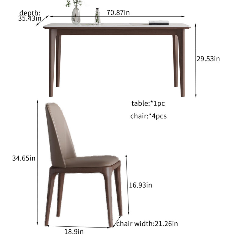 Modern solid wood rock plate dining table sets., 29.53"H x 70.87"L x 35.43"W