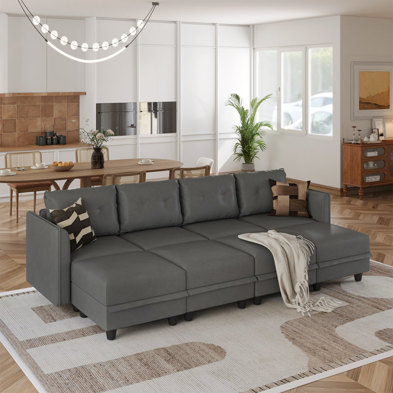 Zendajas 8 - Piece Upholstered Modular Sectional Sofa with Storage Ottoman, Gray Polyester Blend