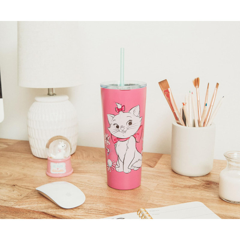 Gobelet de voyage à double paroi en acier inoxydable 22 oz avec paille Disney The Aristochats Marie