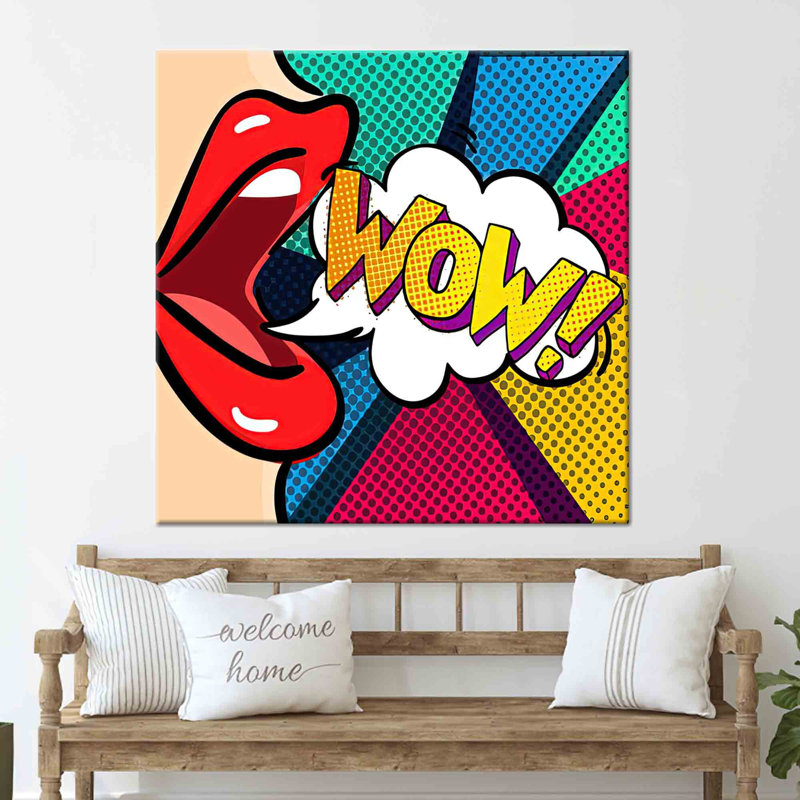 Art urbain sur toile graffiti avec des éléments de femme et de pop art avec un imprimé de lèvres dans un style comique pour la décoration murale