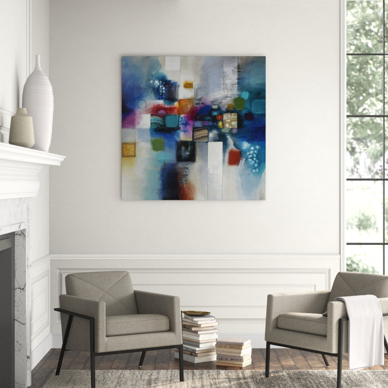 Spectrum Float Painting by Jennifer Hollack Raboin, 50" H x 50" W x 2.25" D, Gold Frame Canvas