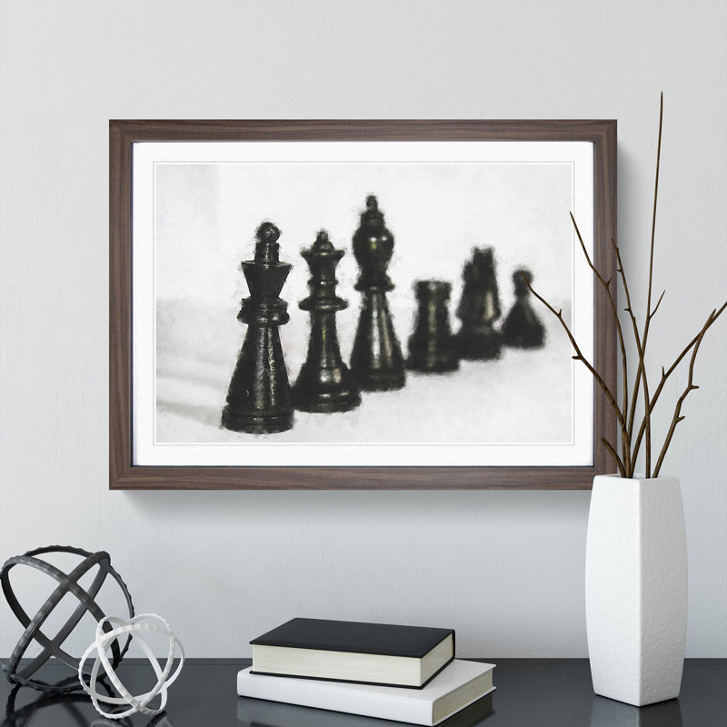 Chess Pieces Vol.1 - Picture Frame Graphic Art, Walnut Framed, 27cm H x 36cm W x 2cm D