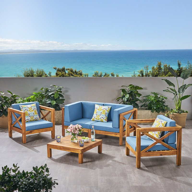 Raymo Acacia 4 - Person Patio Conversation Set with Cushions, Blue