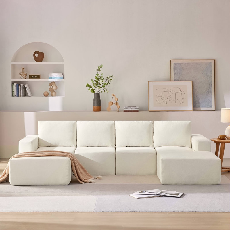 Canapé modulaire en forme de U 110 * 72 "avec repose-pieds, canapé de luxe en chenille nuage avec siège profond, aucun assemblage requis, canapé rembourré entièrement compressé pour le salon, la chambre à coucher, 3 couleurs