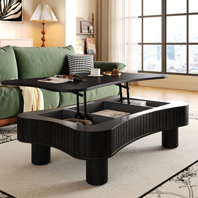 Table basse à plateau relevable de 42 po pour les petits salons, système de levage hydraulique silencieux, 3 zones de rangement, conception en coin sécuritaire, installation rapide, 42 po avec fonction, espaces cachés, bords arrondis, outil de 5 minutes
