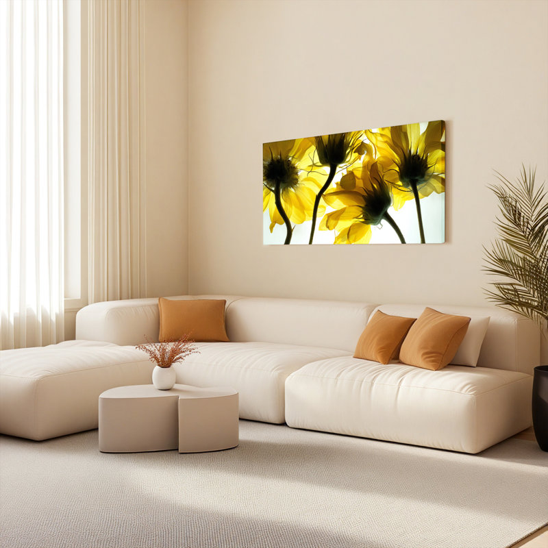 Ensemble de 1 tableau sur toile représentant une silhouette de tournesol, H 28 po x l 58 po