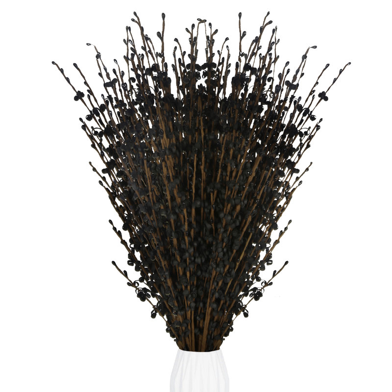 15Pcs Flowers Faux Jasmine Flowers Pussy Willow Branches For Vases Wedding Party Home Office Kitchen Decoration, Black