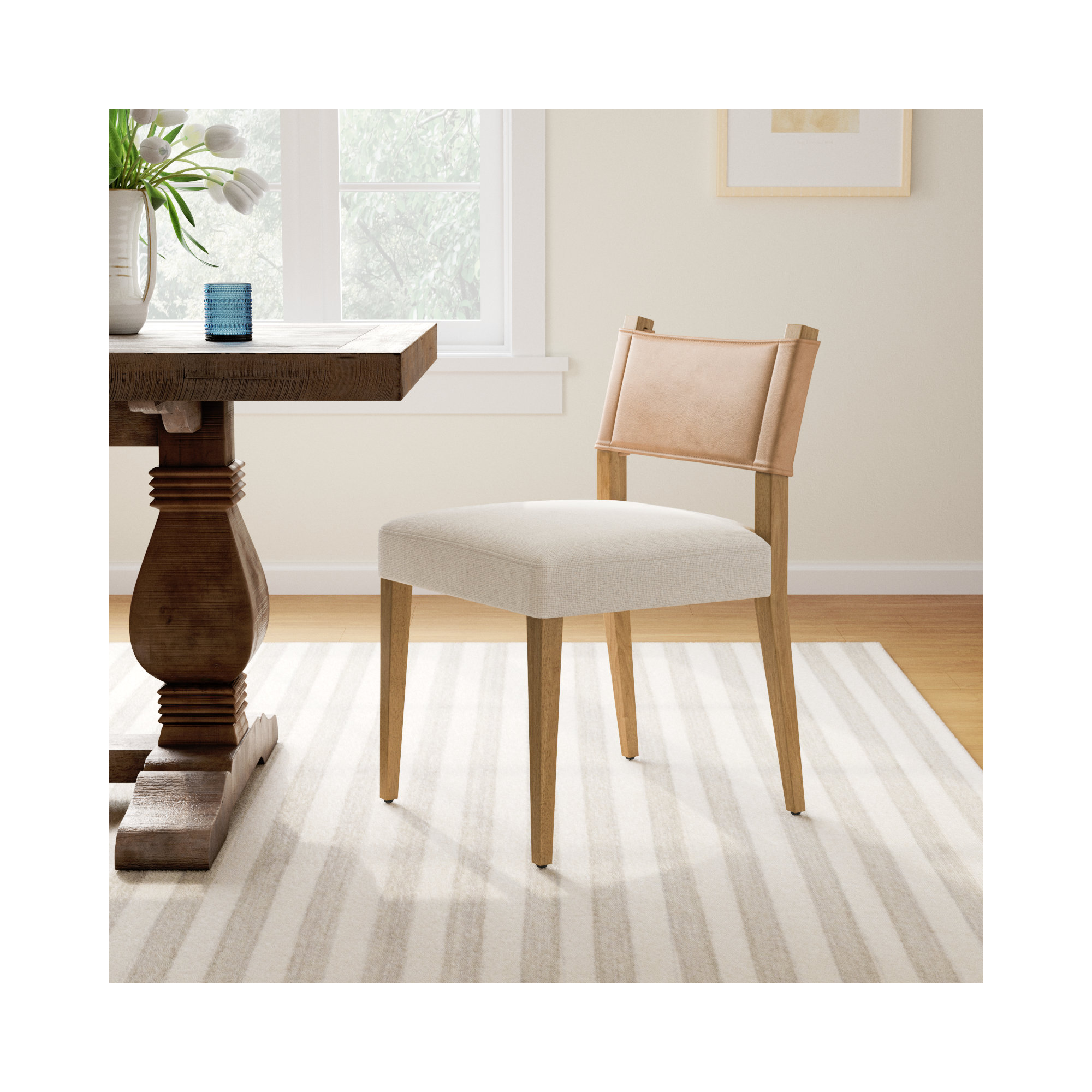 Lorretta Leather Side Chair, Brown, Polyester/Leather Nubuck Charcoal