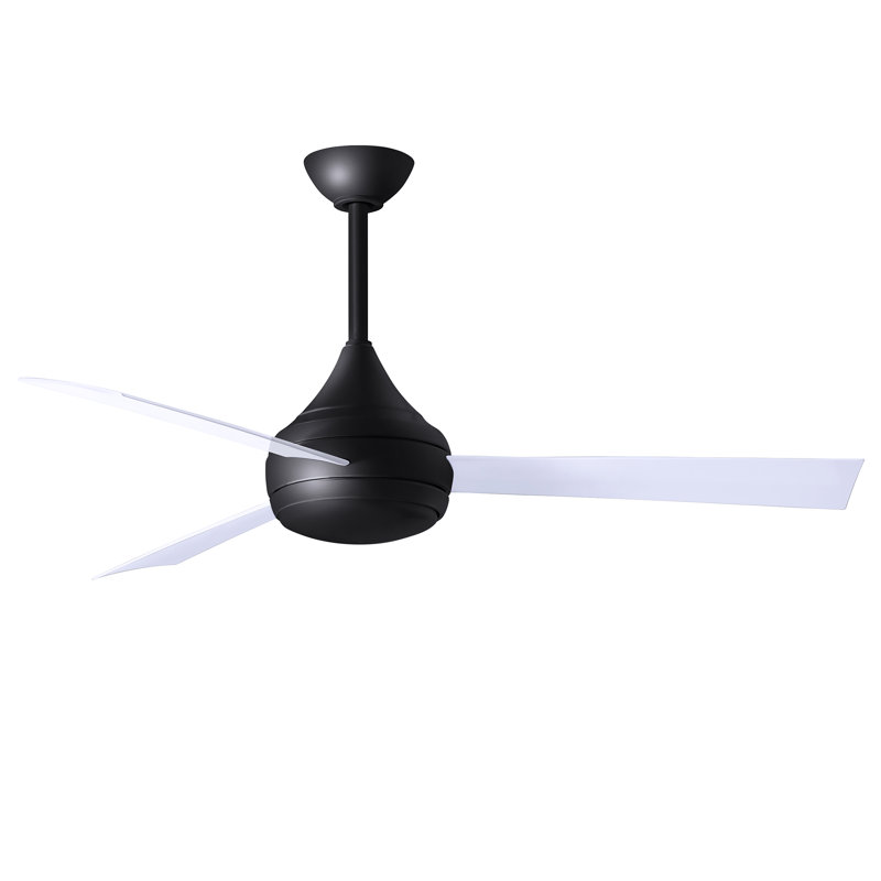 Donaire LED Outdoor Downrod Ceiling Fan, Matte Black, Gloss White