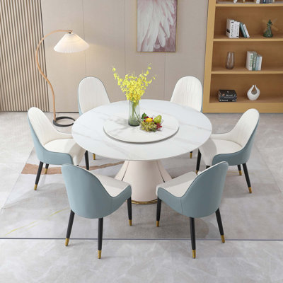 Table de salle à manger moderne 59,05 "en pierre artificielle avec plateau rond 31,5"