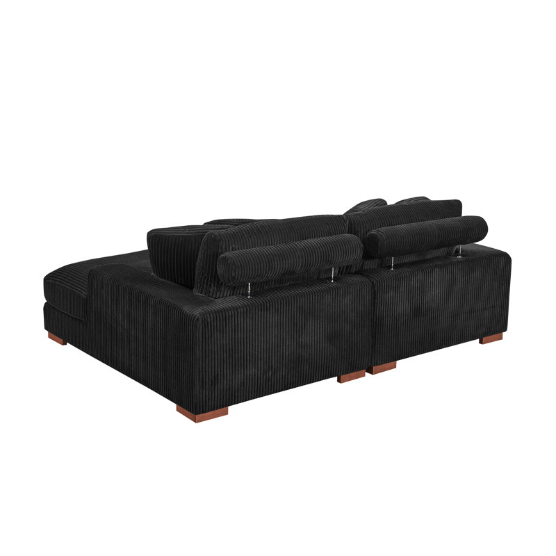Canapé et méridienne Flaubert Gwendoly, Orienté à droite, Velours côtelé noir, H 33 po x l 89,5 po x P 65 po