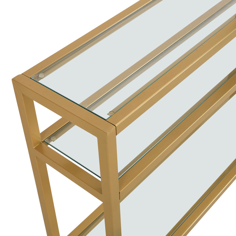 Contemporary Gold 42" 3-Tier Glass Console Table for Stylish Storage, Gold