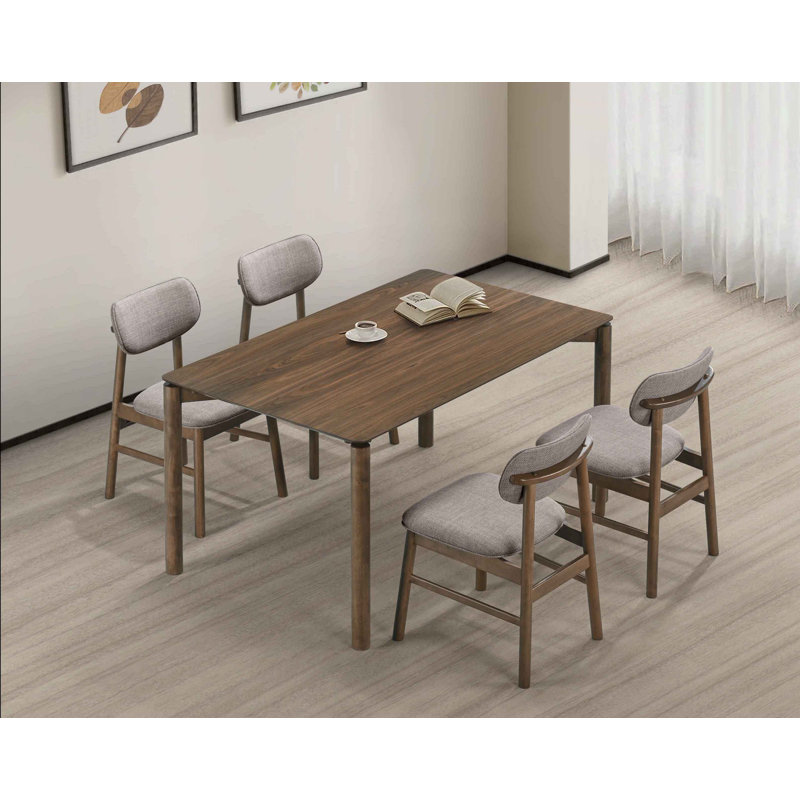 Willow 4-Seater Solid Wood Dining Room Set With Upholstered Chairs, Brown