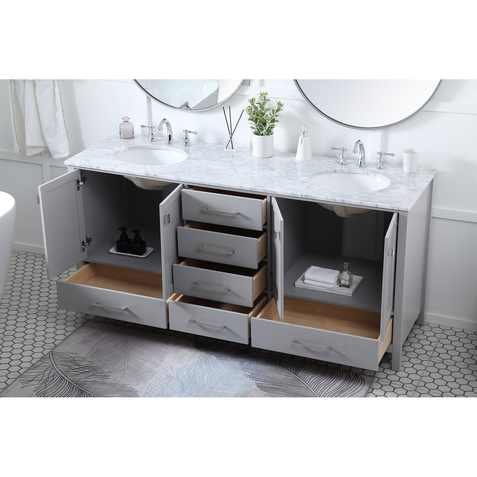 Irene 72'' Double Bathroom Vanity, Gray, Calacatta Quartz