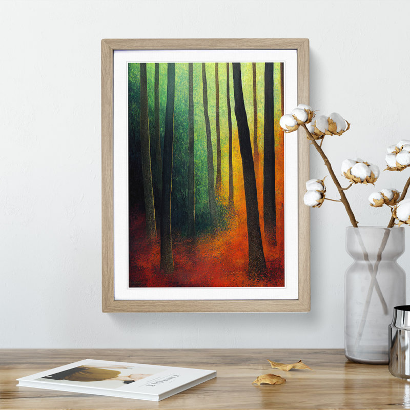 Colourful Forest No.1 - Wall Art, 66cm H x 48cm W x 2cm D, Oak Framed, White