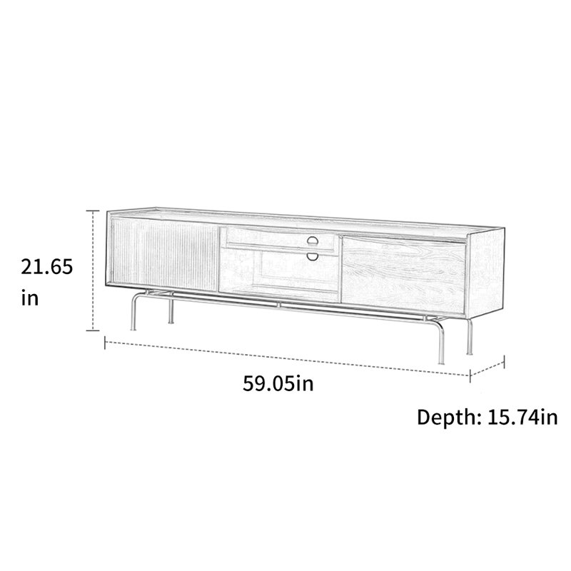 Meuble télé en bois massif noir classique, 59.05"