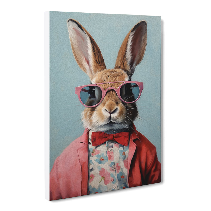 Rabbit with Glasses Painting - Wrapped Canvas, 50cm H x 35cm W x 3cm D