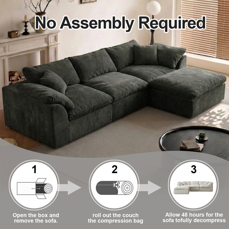 Canapé modulaire en forme de L de 109 po avec siège à dossier profond en forme de L avec repose-pieds mobile de 109 po et canapé compressible surdimensionné pour le salon