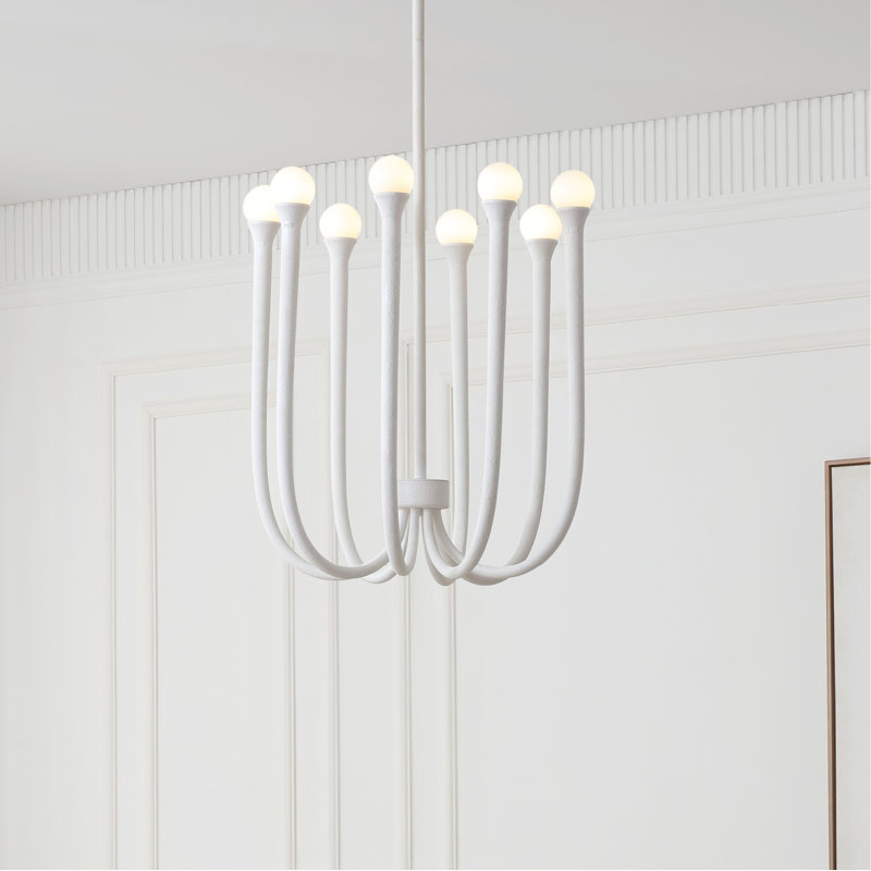 VidaLite Breeze 8-Light Matte White Chandelier, Textured Pendant Chandelier In Modern Coastal Style With Opal White Glass Shades, Included G9 LED Bulbs, Adjustable Hanging Length & Sloped Ceiling Adaptable