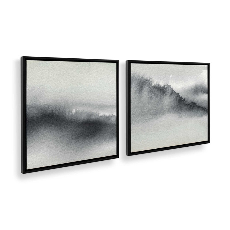 «Whispering Woods» 24 po x 24 po, ensemble de 2 impressions sur toile dans un cadre en chrome poli, Cadre noir satiné
